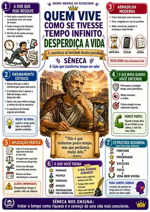 Mapa mental: Quem vive como se tivesse tempo infinito desperdiça a vida — Sêneca